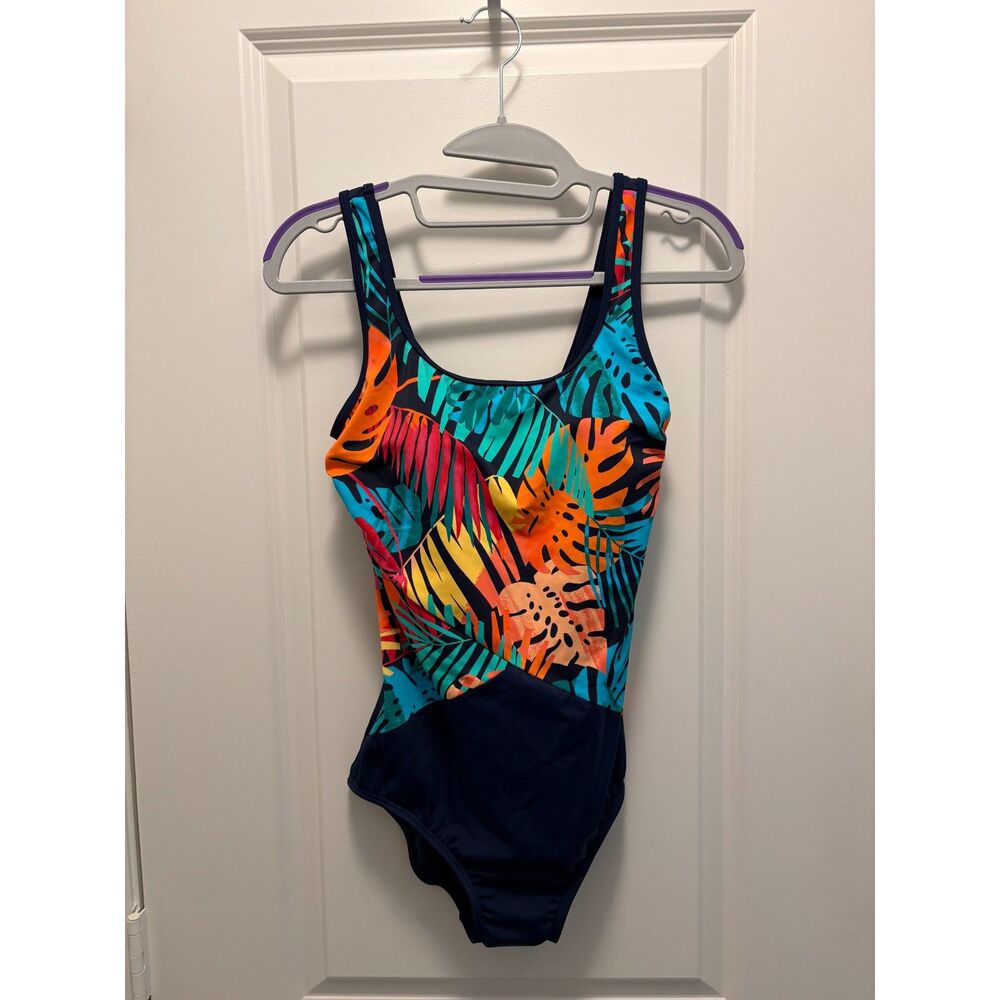 Lands End NWT One Piece Swimsuit Size 6 Tropical Print Navy Full Coverage Padded - Picture 7 of 10